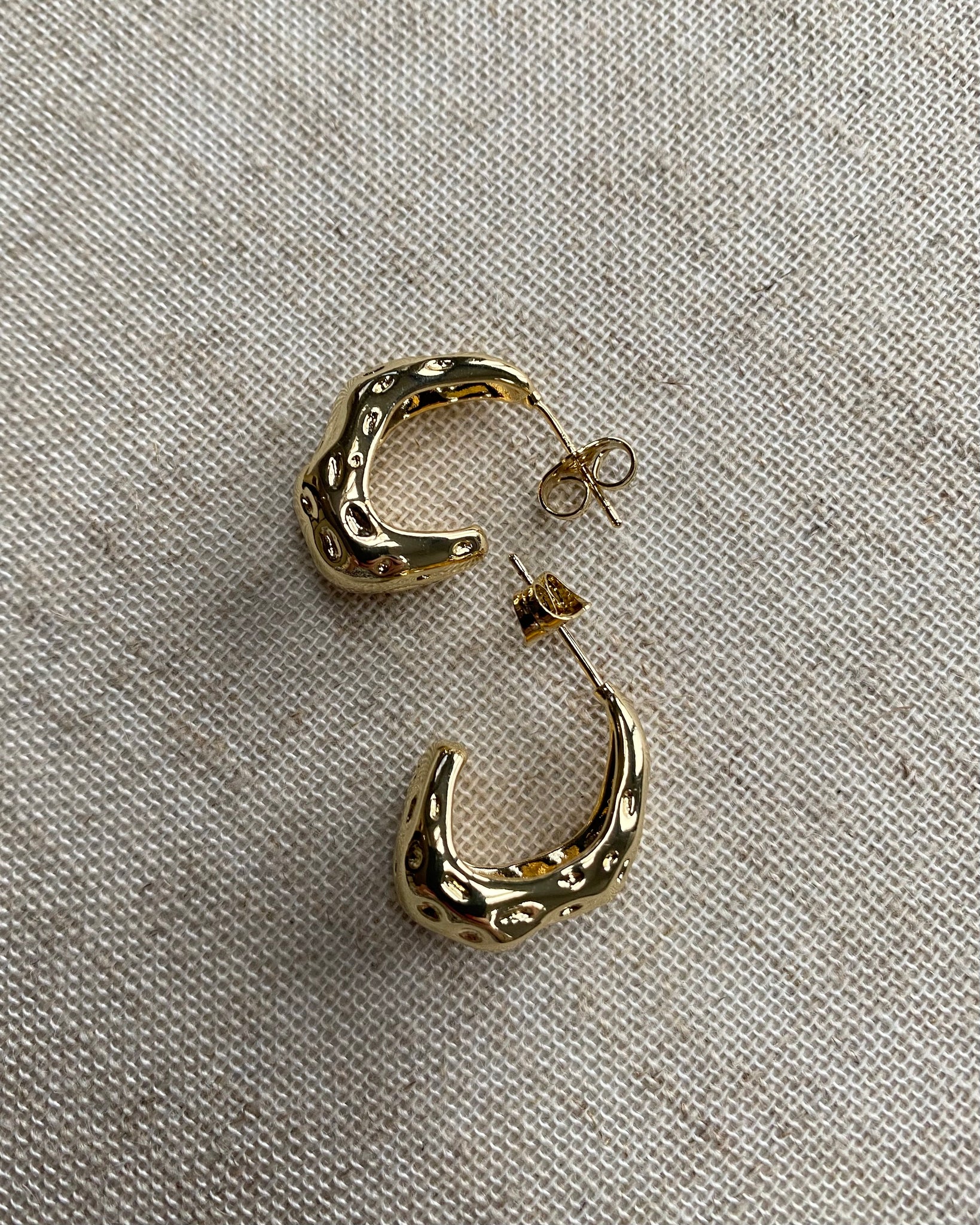 CAMILLE | hammered gold filled molten dome hoop earrings