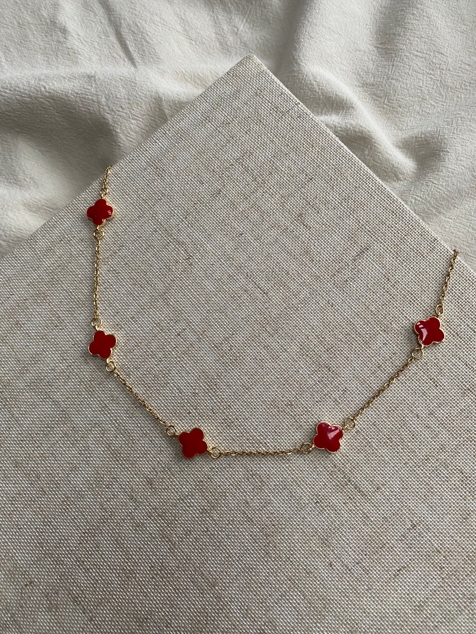 FREJA | red enamel mini multi clover necklace
