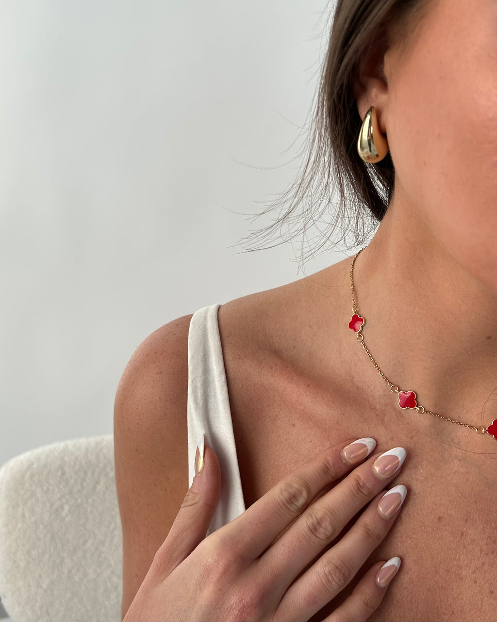 FREJA | red enamel mini multi clover necklace