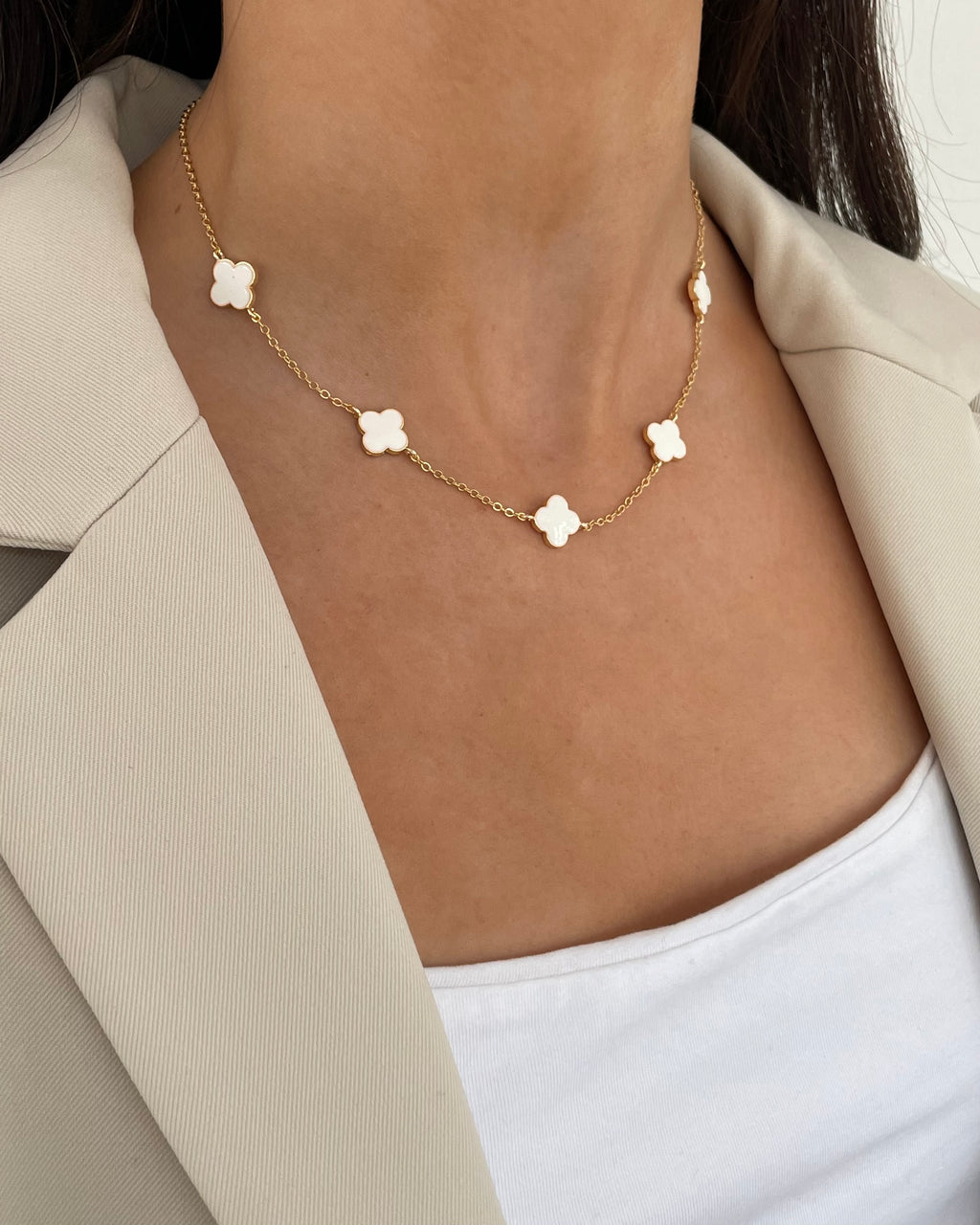 FREJA | coloured enamel mini multi clover necklace