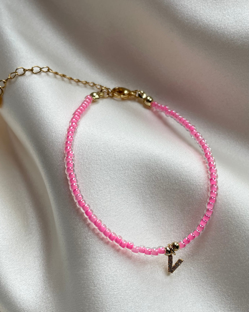 KARINA | tiny beaded bracelet with cz initial