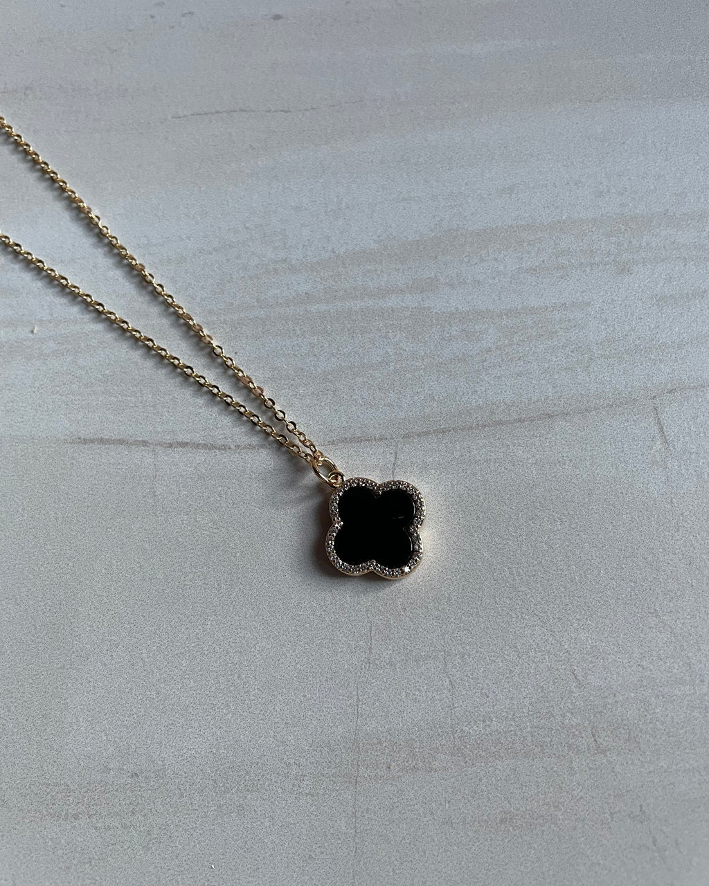 VALENTINA | black semi-precious stone clover pendant necklace