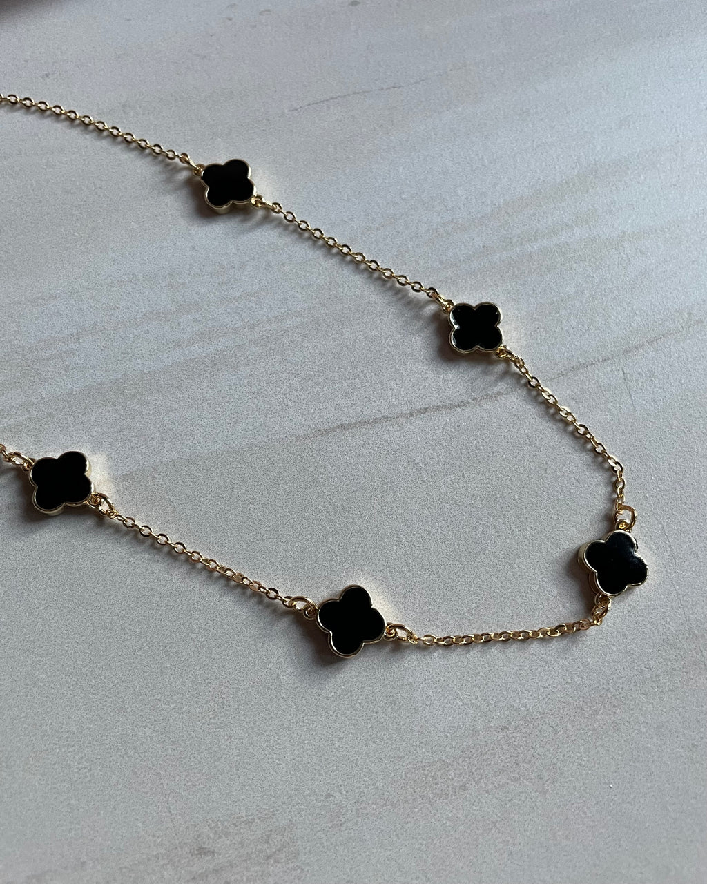 FREJA | black enamel mini multi clover necklace