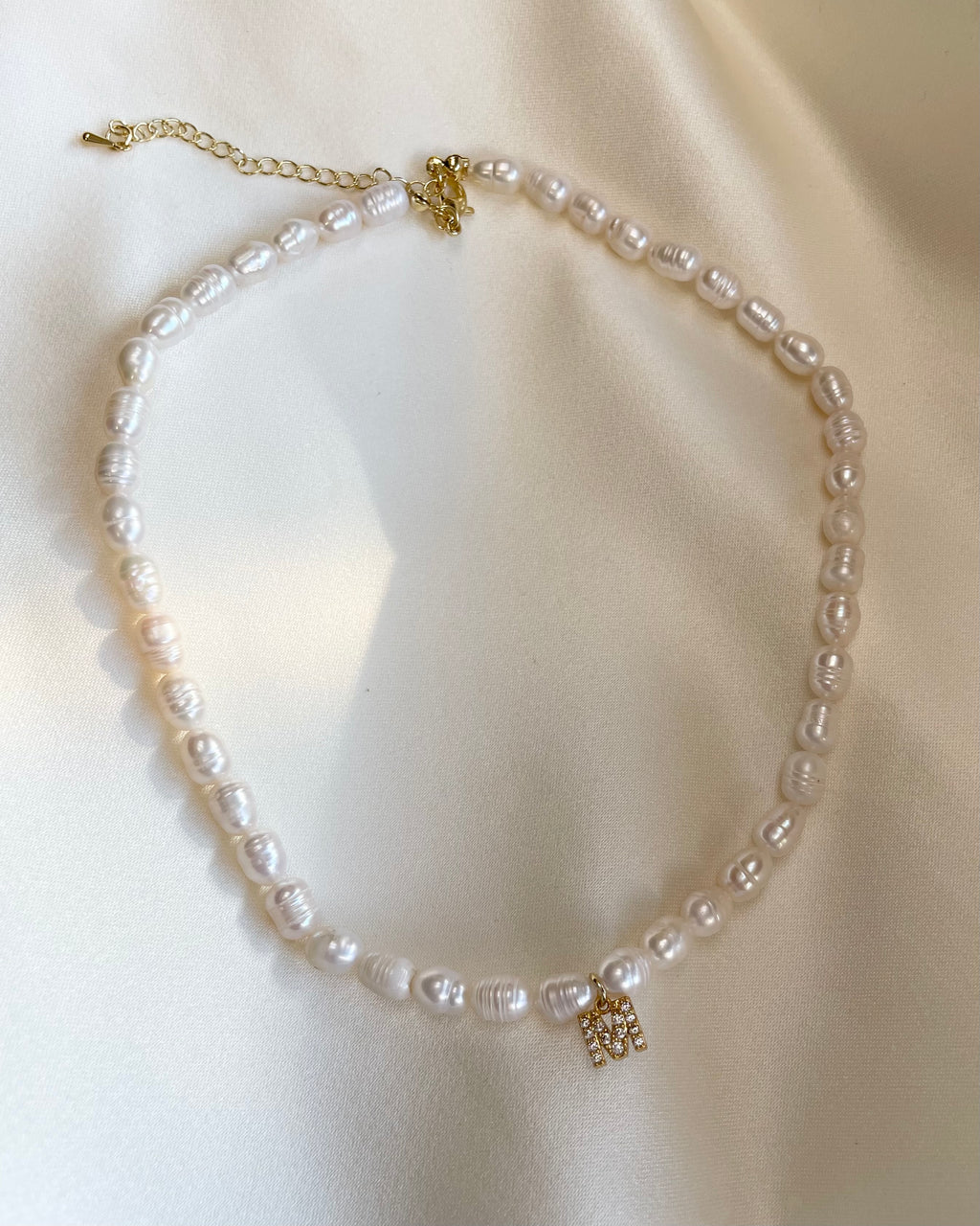 AINSLEY | freshwater pearl with cz initial necklace