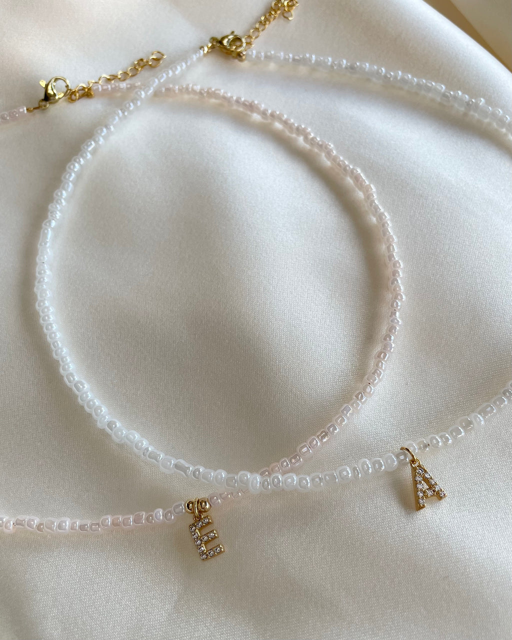 LISE | tiny beaded chain with cz initial