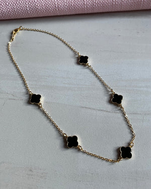 FREJA | black enamel mini multi clover necklace