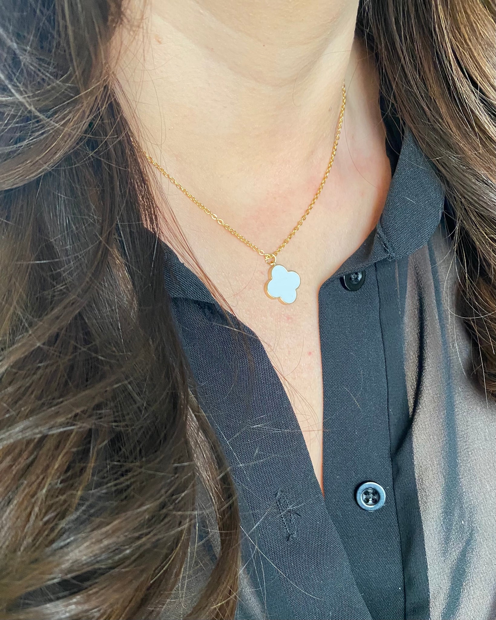SOPHIE | white or black enamel clover pendant necklace