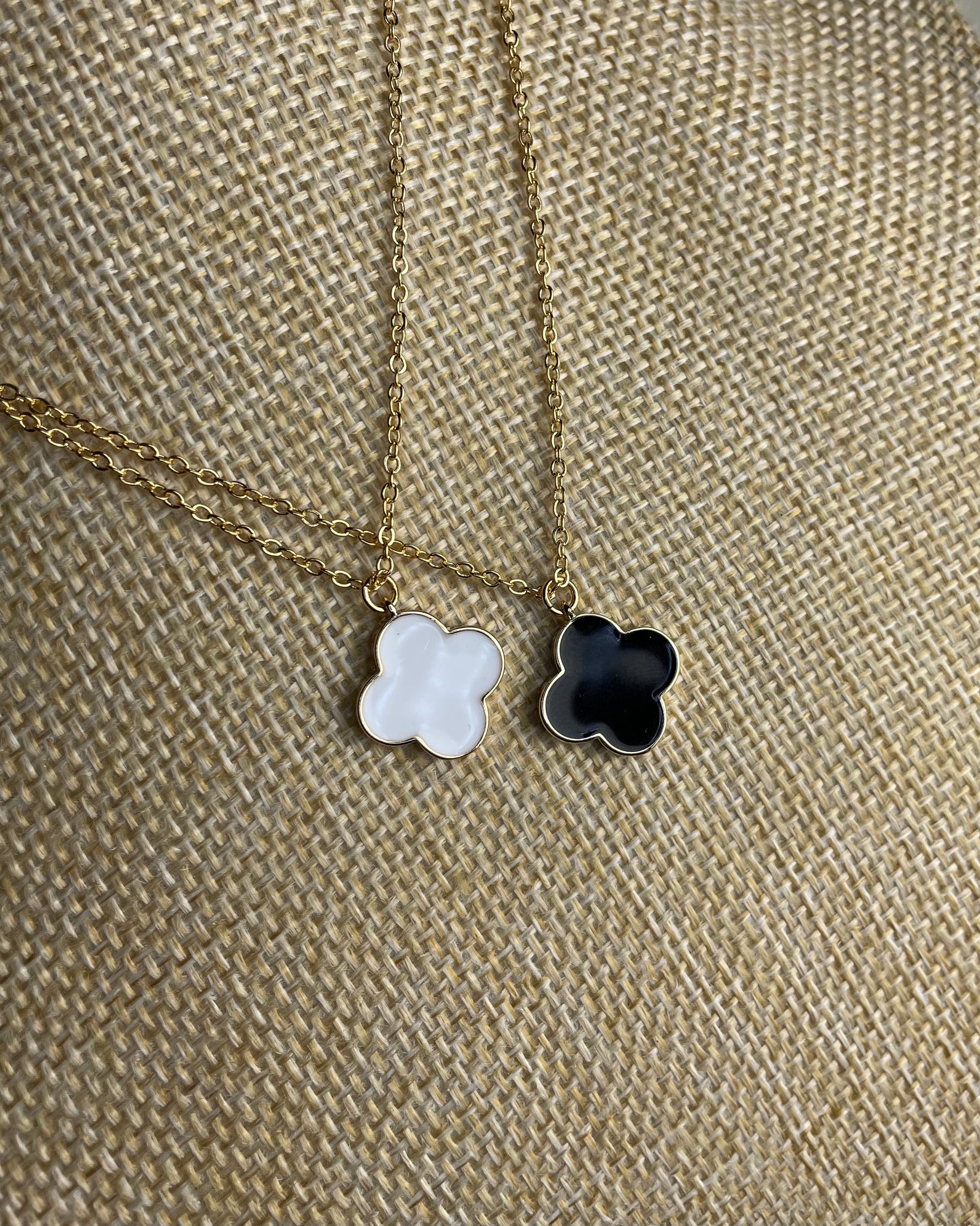 SOPHIE | white or black enamel clover pendant necklace